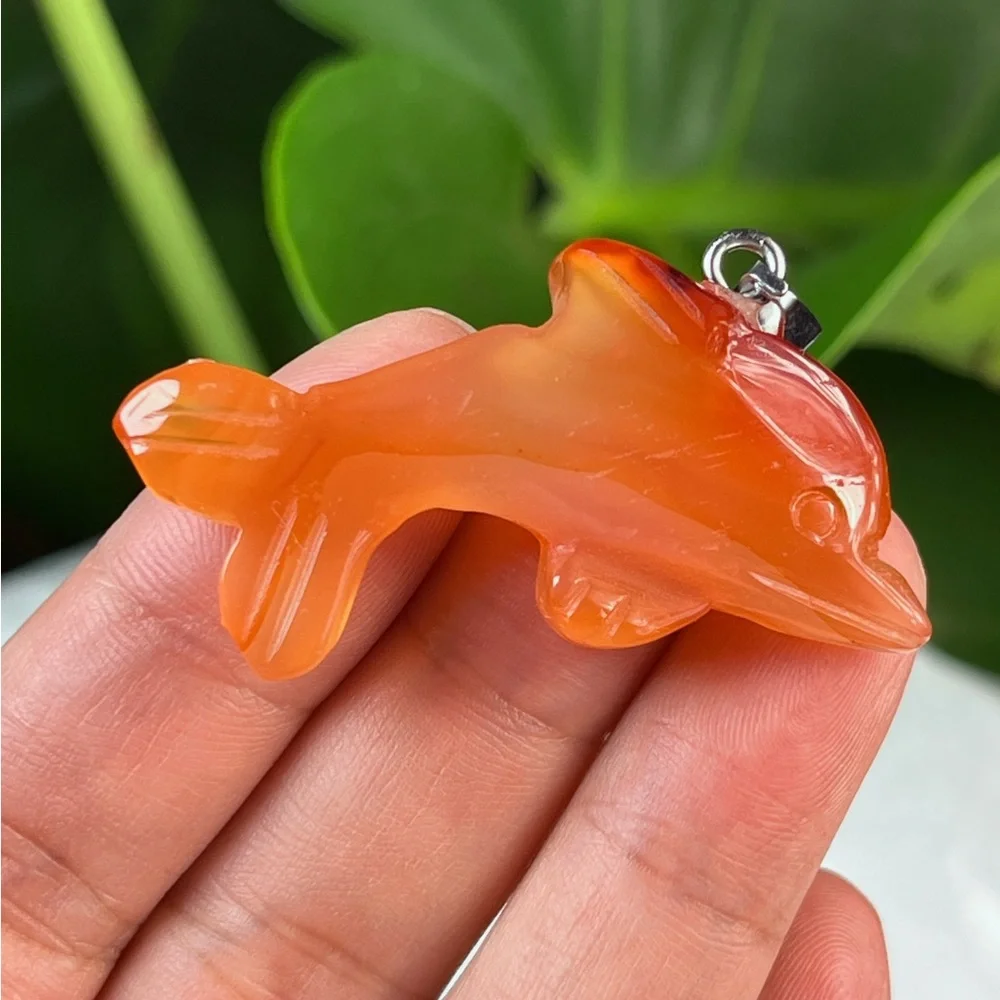 Stainless steel carnelian dolphin‎ carving pendant